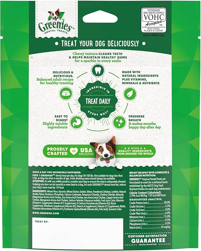 Greenies Veterinarian-Recommended Adult Natural Dental Dog Treats Large Size, Dog Dental Chews, Original Flavor, 6 oz. Pack, 4 Count
