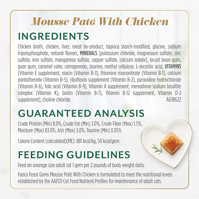 Fancy Feast Gems Pate Cat Food Mousse Chicken or Beef and a Halo of Savory Gravy Wet Cat Food Variety Pack - (1) 8 ct. Boxes - 8 ct. Box