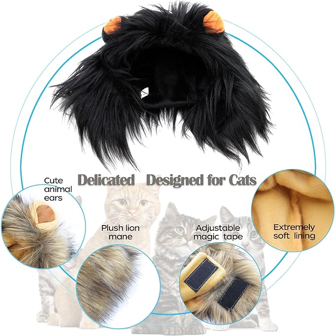 Lion Mane Wig for Cat, Funny Pet Cat & Puppy Costumes for Halloween & Christmas, Funny Pet Clothing Accessories (Medium, Dark Brown)