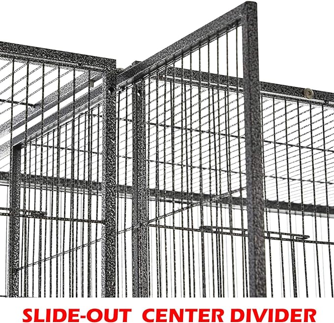 54" Extra Large Double Breeding Flight Bird Wrought Iron Double Parrot Bird Cage Slide Out Center Divider Side Nesting Doors Cockatiel Conure Removalbe Rolling Stand