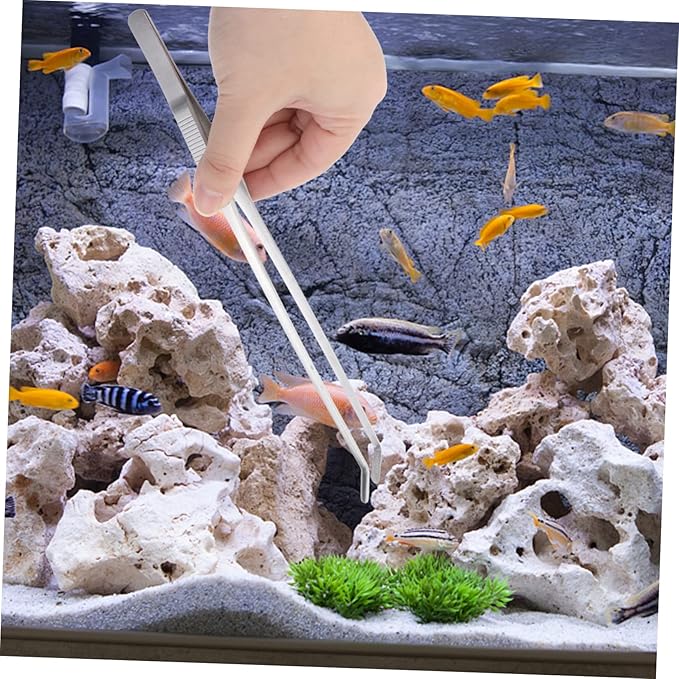 Didiseaon Curved Stainless Steel Aquatic Plant Tweezers Ergonomic Fish Tank Tongs for Easy Trimming of Low-Growing Plants Aquarium Tool for Aquarists