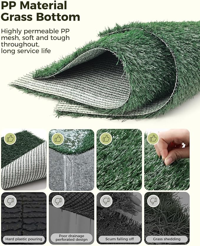 Dog Grass Pad with Tray, 25"x20" Grass Pad for Dogs Potty with 2pcs Artificial Grass, Indoor Dog Litter Box for Balcony Apartment, Realistic, Washable, Less Odor