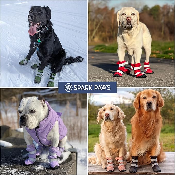 Spark Paws Dog Shoes, Waterproof Dog Boots for Medium to Large Dogs, Non Slip, Breathable Dog Booties and Paw Protectors - 4PCS Doggie Hiking Boots with Reflective Straps - Lilac, Size 5