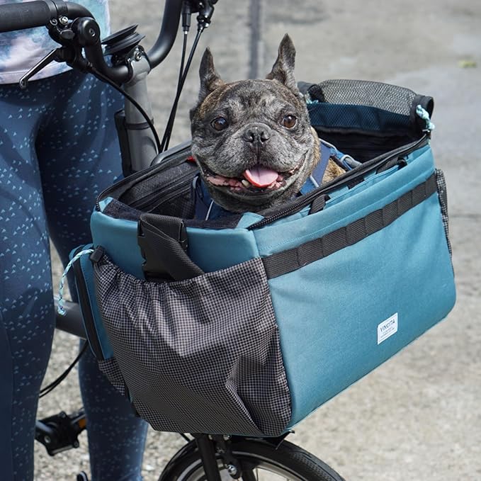 Vincita Caddy Pet Basket for Brompton Bike – Secure Aluminum Frame Dog & Cat Carrier – Breathable Mesh Top, Internal Safety Leash & Washable Liner – Fits Front Carrier Block (Grey)