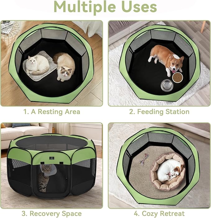 Portable Indoor Dog Playpen for Small Dogs & Puppies by A 4 Pet – 29.92" Pop-Up Soft Puppy Playpens with Bowl, Waterproof Floor, Calm Safe Space for Home, Travel & Daily Use