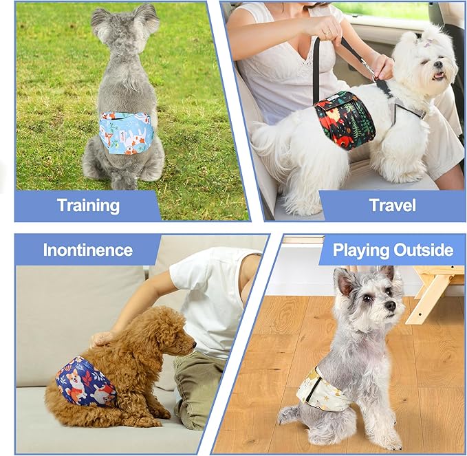 5 Pack Dog Diapers Male Reusable, Premium Belly Bands for Male Dogs, High Absorbing Dog Pee Wraps for Doggie in Incontinence or Training Flower XL