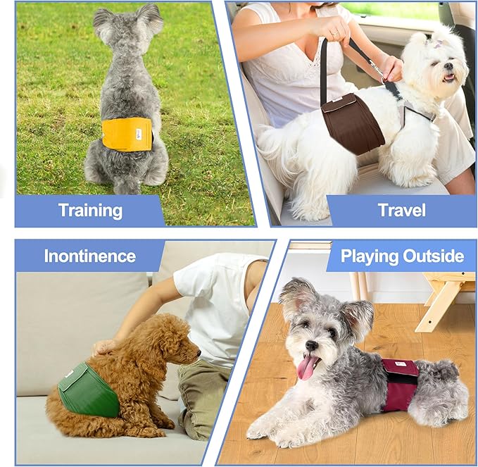 5 Pack Dog Diapers Male Reusable, Premium Belly Bands for Dogs, High Absorbing Male Dog Pee Wraps for Doggie in Incontinence or Excitable Urination Red S