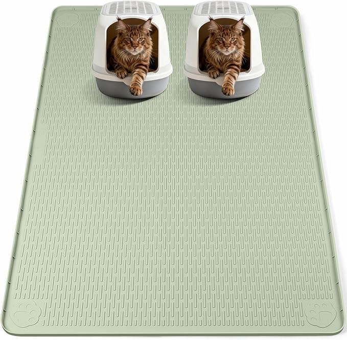 Cat Litter Mat, XL Extra Large 57" x 40" Silicone Mat Litter Trapping Mat for Scatter Control, Soft on Kitty Paws, Easy to Clean (Green)