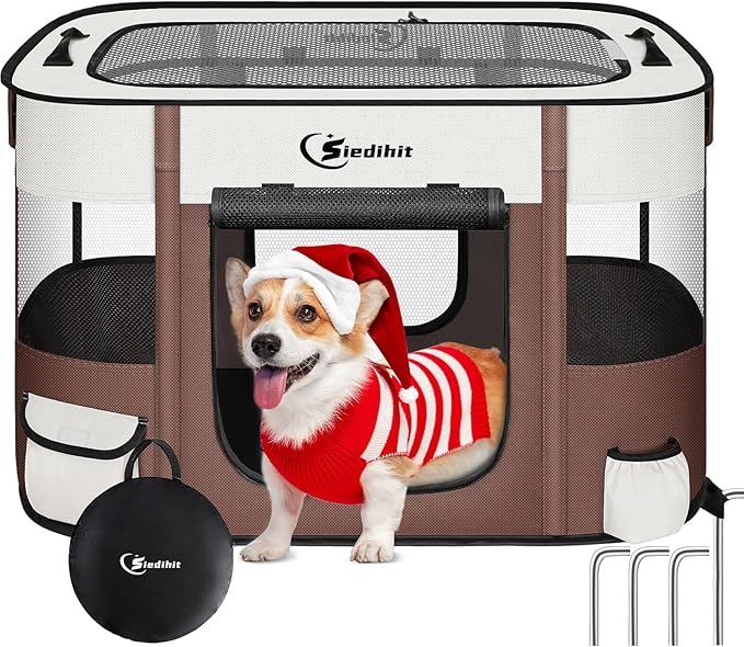 Dog Playpen,Cat Pet Puppy Pen,Portable Playpens for Dogs Indoor Outdoor Travel Camping Use,Foldable Dog Kennel Tent Crate for Rabbit Small Animals with Carrying Case (Brown, Small)