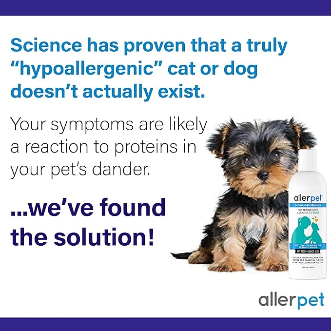 Allerpet Dog Dander Remover w/Free Applicator Mitt - Pet Dander Remover for Allergens - for Canine Dry Skin Treatment - Good for Fur & Skin - (12oz)