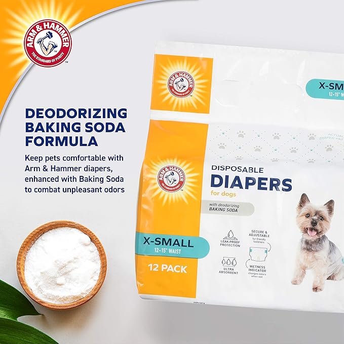 Arm & Hammer for Pets for Pets Female Dog Diapers, Size X-Small | Ultra-Absorbent, Adjustable Girl Dog Diapers with Leak-Proof Protection and Wetness Indicator (Pack of 6,72 Count Total)