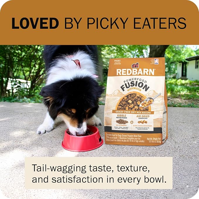 Redbarn Powerfood Fusion Air Dried Kibble Blend – Grain Free Sky Chicken Recipe – Made in USA Dry Dog Food for All Lifestages with Superfoods, Prebiotics, Postbiotics - 3.5lb Bag
