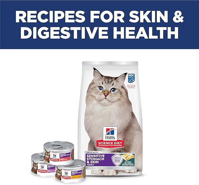 Hill's Science Diet Adult 1-6 Sensitive Stomach & Skin Dry Cat Food, Pollock & Barley, 3.5 lb. Bag (Updated Formula)