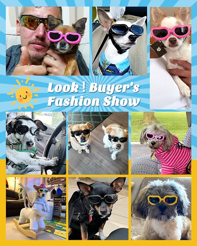 Lewondr Small Dog Decorations Sunglasses UV Protection Goggles Eye Wear Protection with Adjustable Strap Waterproof Pet Sunglasses for Dogs Pet Sun Glasses Dog Windproof Anti-Fog Glasses