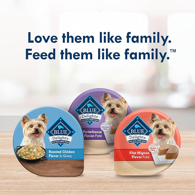 Blue Buffalo Delights Small Breed Natural Wet Dog Food, Rotisserie Chicken Flavor in Gravy, 3.5-oz Cups, 12 Count