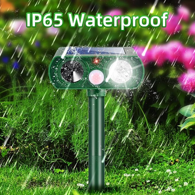 2026 Upgraded Solar Ultrasonic Animal Repellent Cat Deterrent Outdoor Deer Repellent Devices Motion Detection Strobe Light,Waterproof Squirrel Skunk Raccoon Dog Rabbit Deterrent for Garden Yard,4 Pack
