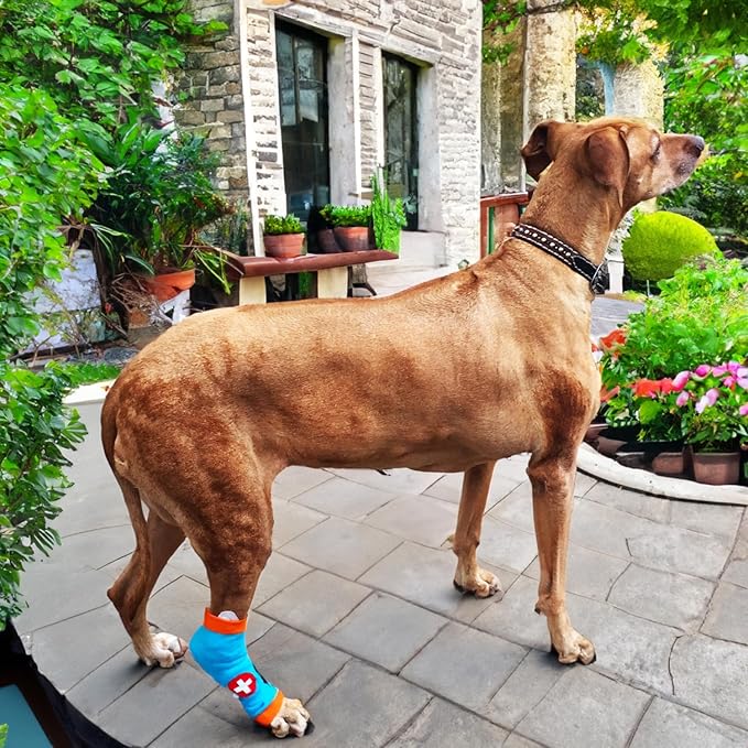 PawFlex Comfy Paws Cotton Nonslip Protective Leggings for Dogs | Medical Pet Sleeve for Dogs Legs with Non-Slip Silicone Grip at Inner Cuffs and Adjustable Strap for No Twisting or Sliding Down