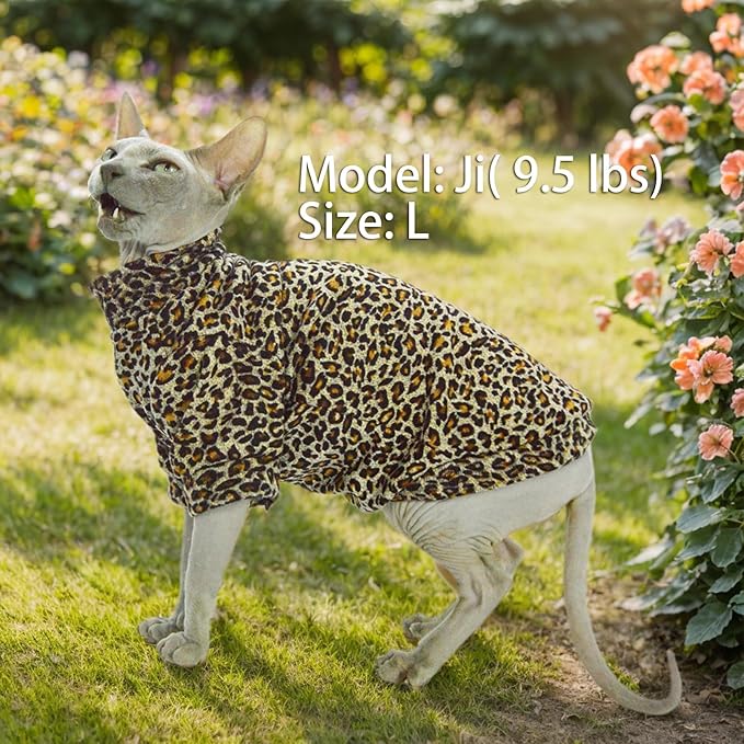 Sphynx Cat Sweater Leopard Hairless Cat Clothes Sweater Shirt Soft Warm Long Sleeves Pullover Pet Clothes Pajamas Dog Cloth for Small Dogs Jumpsuit Pet Sweaters (Leopard, Medium)