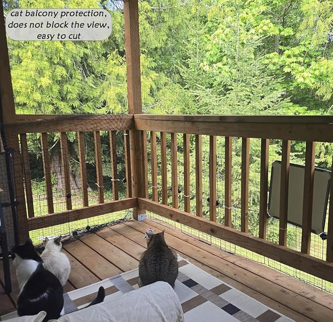 JUNFLYING Cat Netting Balcony 10x13 FT, Wire-Free Pet Protection Mesh for Fall Prevention, Heavy-Duty Catio Screen Barrier for Apartment, Window, Staircase, Terrace and Patio