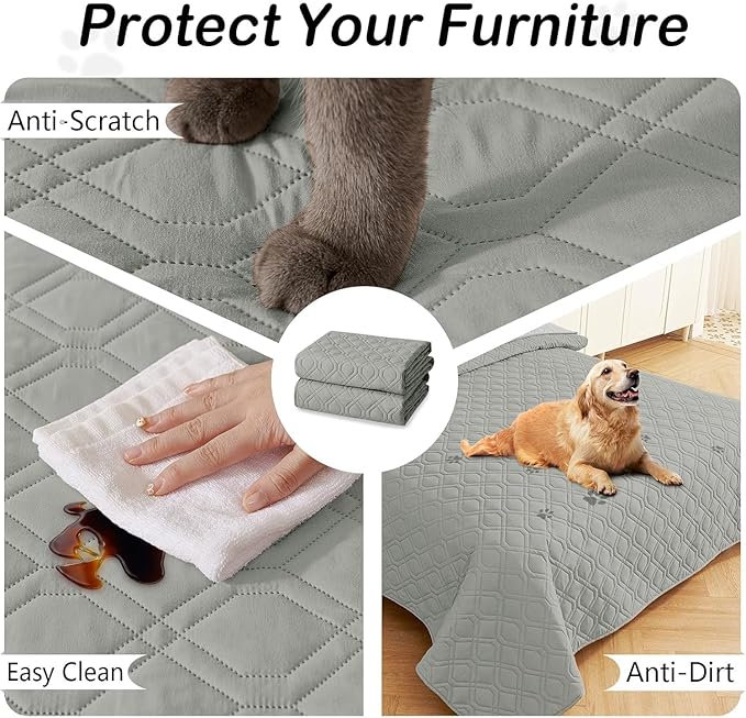 hyha Waterproof Dog Bed Blanket, Soft Pet Blankets, Waterproof Couch Cover for Dogs, Reversible Sofa Covers Washable for Furniture (40x70 Inch, Grey/Beige)