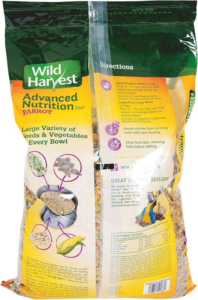 Wild Harvest Advanced Nutrition Parrot 8 Pounds, Seed, Grain and Vegetable Mix (Pack of 3)
