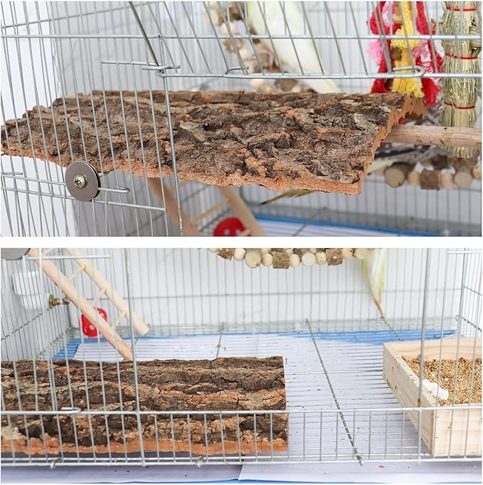 2 Pack 12 x 8 Inch 100% Natural Cork Perch, Bird Cork Seat Boards, Birdcage Bark Decor Accessories for Birds Parakeets Budgie Parrot Cockatiel Hamster Guinea Pig Rat
