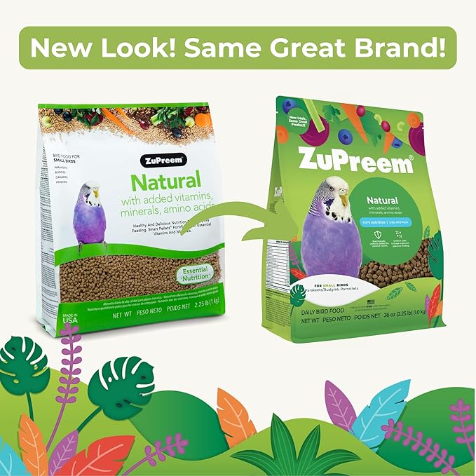 ZuPreem Natural Pellets & Sensible Seed Food for Parakeets, Budgies, Parrotlets, Doves, Nutrient-Rich Blend with Added Vitamins for Small Birds (2.25 lb Pellets & 2 lb Seed, Pack of 2)