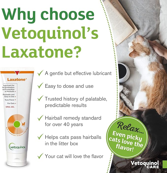 Vetoquinol Laxatone Oral Hairball Lubricant Gel for Cats – Tuna-Flavored, 4.25oz (2 Pack) – Lubricant for Helping w/Hairball Prevention & Elimination
