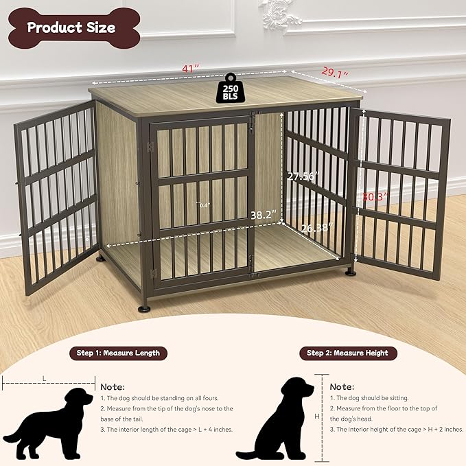 41'' Dog Crate Furniture Large Breed Dog Crate Dog Kennels for Inside Wooden Dog Crates End Table Heavy Duty Indoor Combination Cage for Medium to Large Dogs Maple