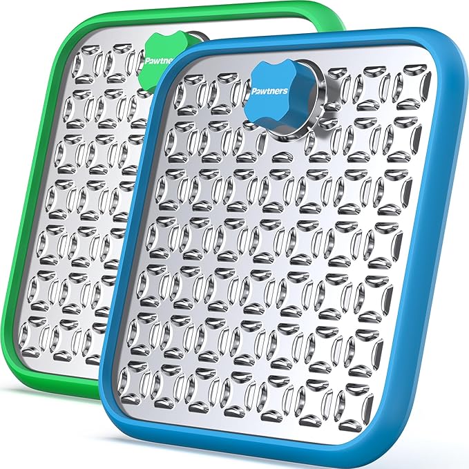 Stainless Steel Large Lick Mat for Dogs: Dog Lick Mats for Large Dogs, Cat Licking Pads for Crate Boredom & Anxiety Reduce, Slow Feeding, Cat Slow Feeder Mat with a Spatula, Scrubbing Brush