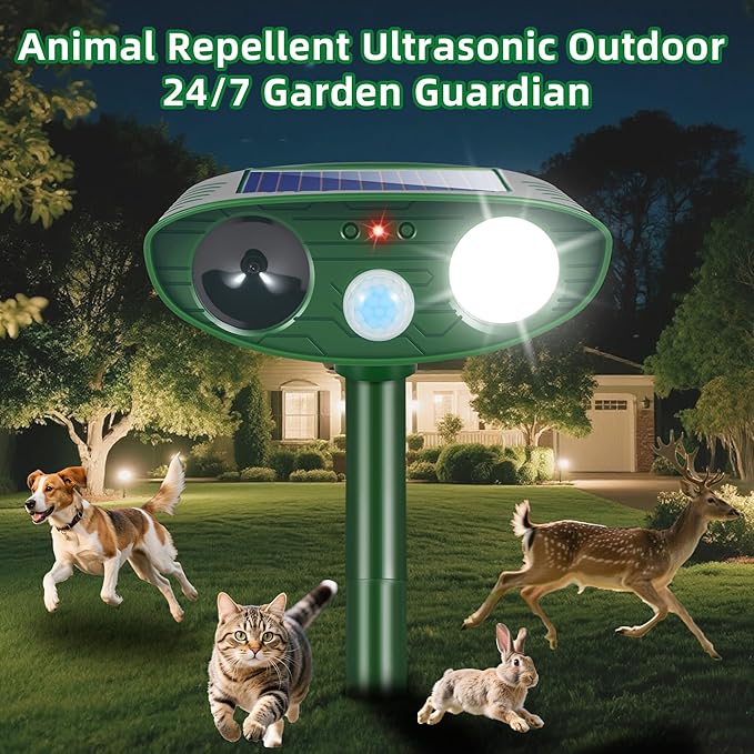 2026 Upgraded Cat Repellent Outdoor Ultrasonic with Strobe Light, Deer Squirrel Skunk Repellent for Yard,Motion Activated Animal Deterrent Devices- Keep Dogs Raccoons Rabbits Away from Garden Farm