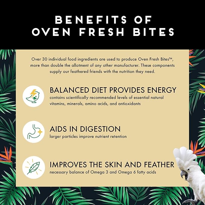 Oven Fresh Bites Natural Baked Avian Diet, All-Natural Bird Food, Whole Grain, Medium Parrot, 28 Oz