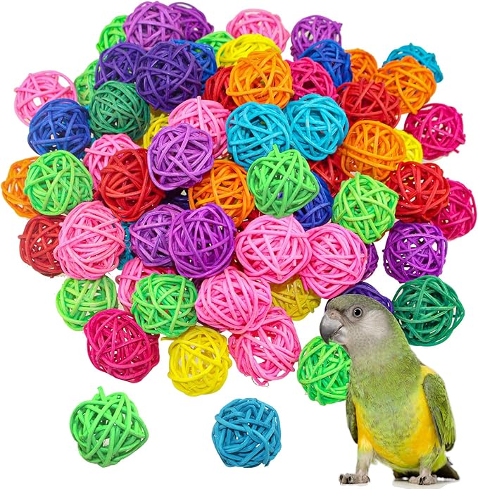 80 Pieces Wicker Rattan Balls Parrot Bird Toys Chewing Toys for Parakeet Budgie Cockatoo, Grapevine Ball for Birds, DIY Craft Party Wedding Multi-Colored (80 pcs, 1.18In)