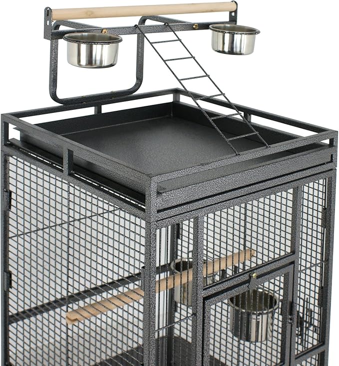 ZENY 61-inch Playtop Parrot Bird Cages, Wrought Iron Large Birdcage with Rolling Stand for Parakeet Cockatiels Quaker Conure Lovebird Finch Canary Small Medium Parrot Cage Birdcage (Black)