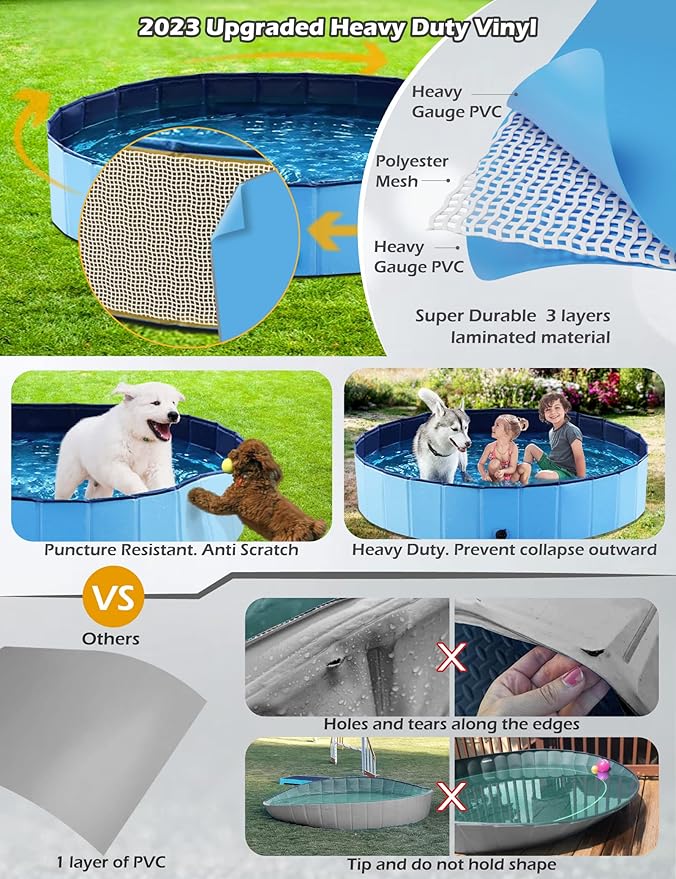 Jasonwell Foldable Dog Pool Collapsible Hard Plastic Dog Swimming Pool Portable Kiddie Pool Pet Pool Doggie Wading Pool Bath Tub for Puppy Small Medium Large Dogs Cats and Kids 32" PP Blue