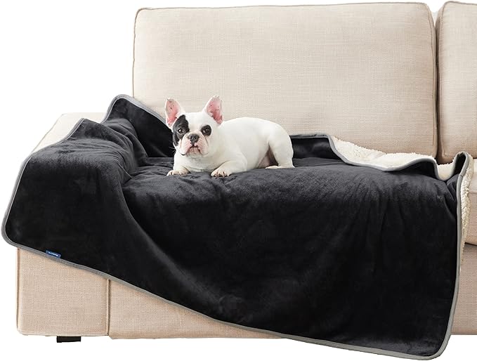 Bedsure Cat Blanket for Indoor Cats - Waterproof Calming Cat Blankets for Couch Protection, Sherpa Fleece Pet Blanket, Soft Plush Reversible Throw Furniture Protector, 50"x40", Black