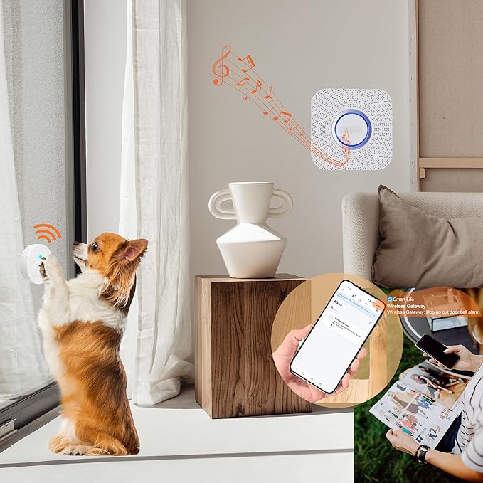 EverNary Dog Door Bell for Potty Training to Go Outside, WiFi Doggie Door Bell, Wireless Doggy Doorbell with Phone App,Waterproof Touch Button with Large Activate Range (1 WiFi Receiver 1 Button)