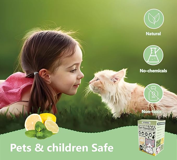 Cat Repellent Balls for Outdoor- Peppermint & Lemongrass Oil Deterrent Balls - Stop Cats from Scratching Furniture, Yard, Plants,Cars,Long-Lasting Protection（12 Pack and 6 Bags）