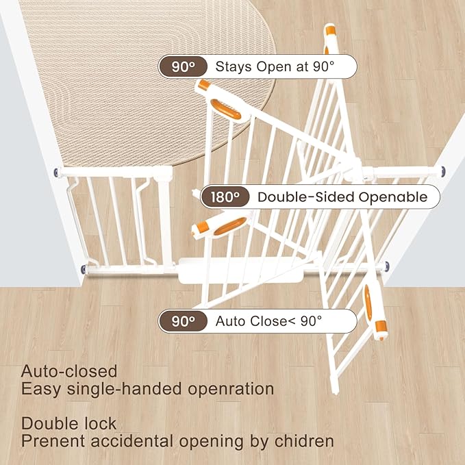 Extra Wide Baby Gate with Door Pressure Mounted 62.2-66.9 Inch,Child Dog Baby Safety Gates for Doorways,Walk Through Dog Gate Indoor for The House Kitchen Stairs No Drilling,White