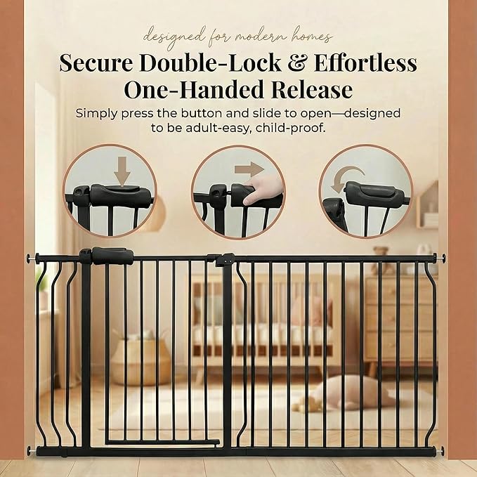 Extra Wide Baby Gate 85.8-90.5 Inch, Pressure Mounted No Drilling, for Stairs & Doorways, Metal Black Indoor Safety Gate for Kids and Dogs