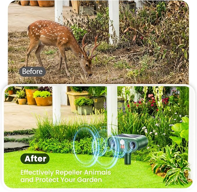 2026 Upgraded Solar Ultrasonic Animal Repellent Outdoor Deer Cat Repellent with Motion Sensor Flash Light,IP65 Waterproof Repeller Keep Rodent Squirrel (2)