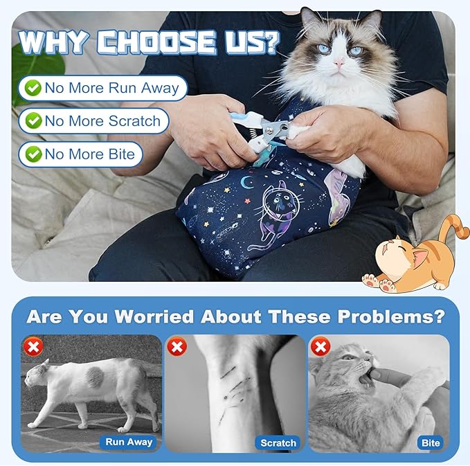 Supet Cat Grooming Wrap for Cutting Nails, 2026 Self-Adherent Cat Wrap, Anti-Escape Calming Cat Swaddle Wrap for Medicine, Nail Clipping, Teeth Brushing, Ear Cleaning