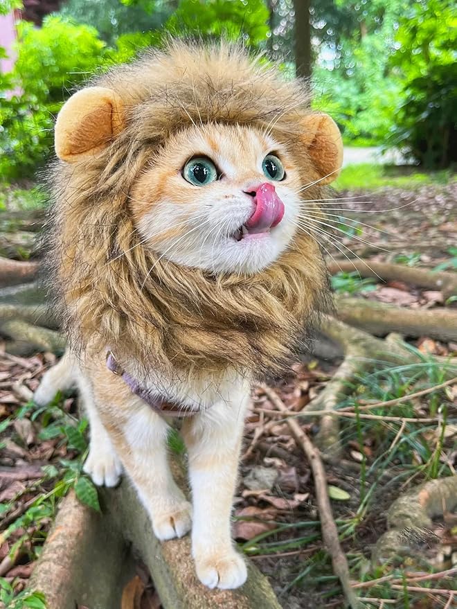 Lion Mane Wig for Cat, Funny Pet Cat & Puppy Costumes for Halloween & Christmas, Funny Pet Clothing Accessories (Medium, Dark Brown)