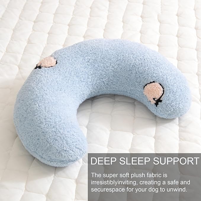 TJE Pet Calming Pillow Soft Plush Washable - Neck Support, Anxiety Relief, Joint Comfort for Small/Medium/Large Dogs & Cats (Blue Semicircle)