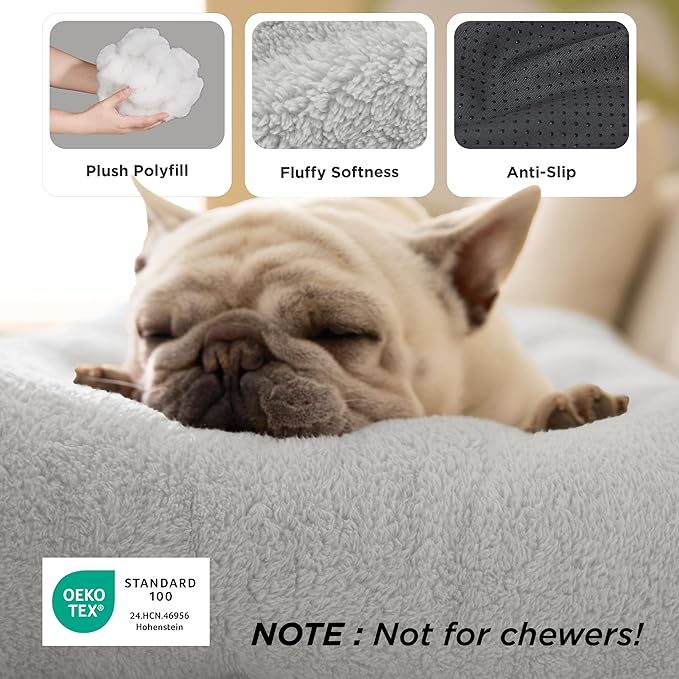 Bedsure Small Dog Bed for Crate Washable, Comfort Fluffy Plush Pillow Bed Crate Pad, Non-Slip and Machine Washable Kennel Pet Sleeping Mat for Puppy/Cat, 24"x17", Gray