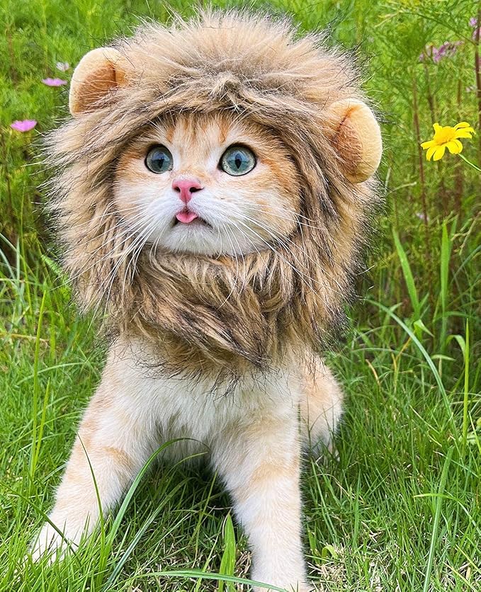 Lion Mane Wig for Cat,Dog and Cat Costume,Funny Pet Cat Costumes for Halloween Christmas, Parties, Photo Shoots (Size L, Melange Brown)