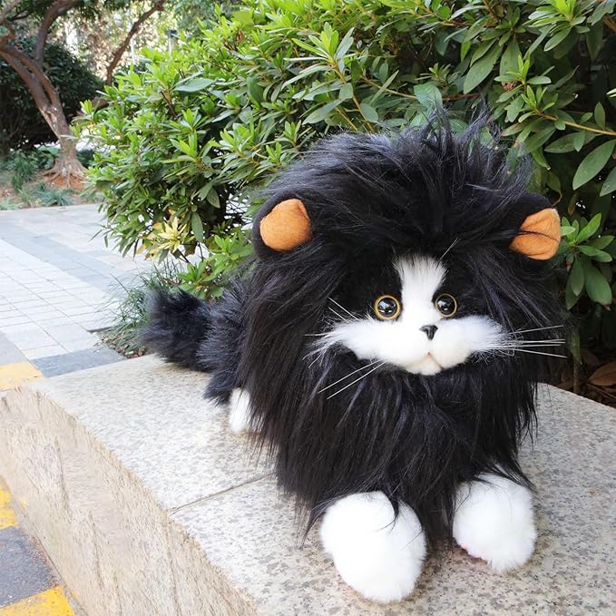 Lion Mane Wig for Cat Costume Pet Adjustable Washable Comfortable Fancy Lion Hair Cat Clothes Dress for Halloween Christmas Easter Festival Party Activity (Medium, Black)