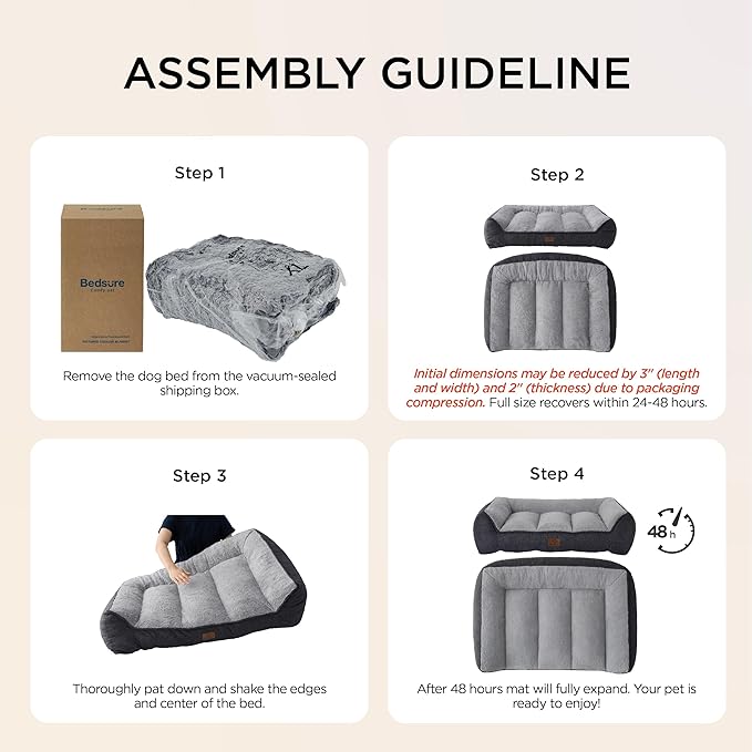 Bedsure SupportMax™ XL Plus Orthopedic Dog Beds Large Sized Dog - Extra Thick Supportive Dogs Couch with Waterproof Washable Cover, Jumbo Pet Sofa with Soft Sherpa and Nonskid Bottom, Grey, 48"