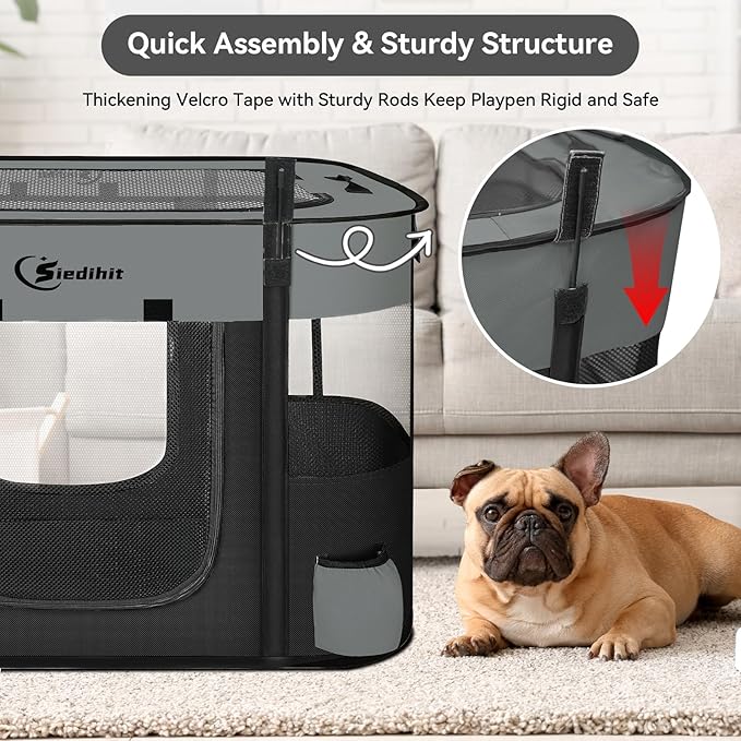 Dog Playpen,Cat Pet Puppy Pen,Portable Playpens for Dogs Indoor Outdoor Travel Camping Use,Foldable Dog Kennel Tent Crate for Rabbit Small Animals with Carrying Case (Dark Grey, Large)