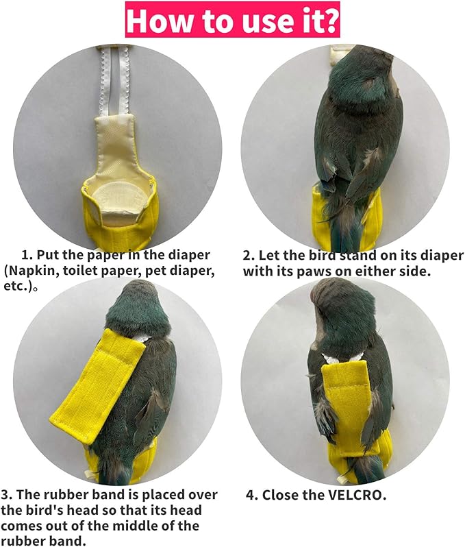 Parrot Bird Diapers, Birds Flight Suit, Parrot Clothes, Pet Animal Costumes, Bird Clothes, Cockatiel Bird Diaper, Pet Bird Diapers, Parrot Flight Suit, Bird Parrot Clothes (Yellow, 2XL)